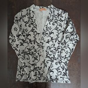 Floral Patterned Gray Cardigan Sweater